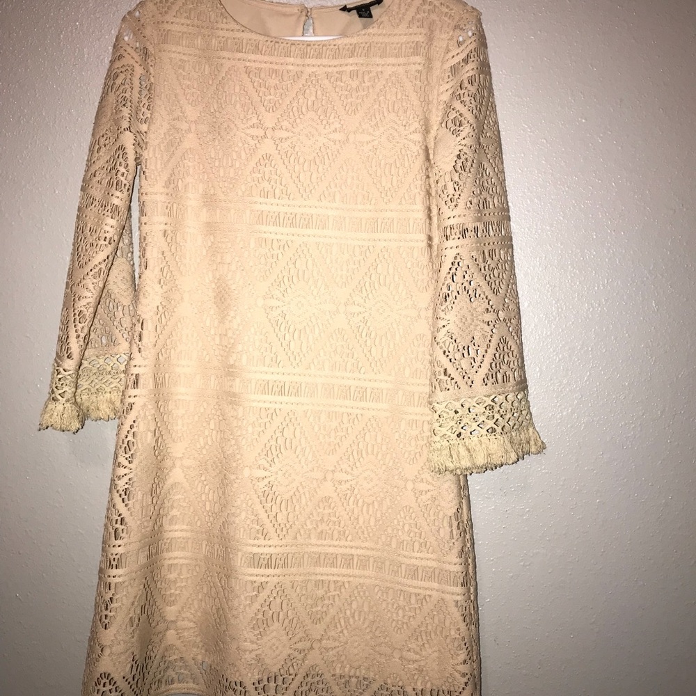 Short Beige Lace Dress